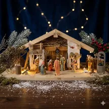 krippenursel Wundervolle Weihnachtskrippe Kainsbach inkl. 12-tlg. Krippenfiguren Set K 650-9, Maße: ca. 58 x 25 x 25 cm - Braun
