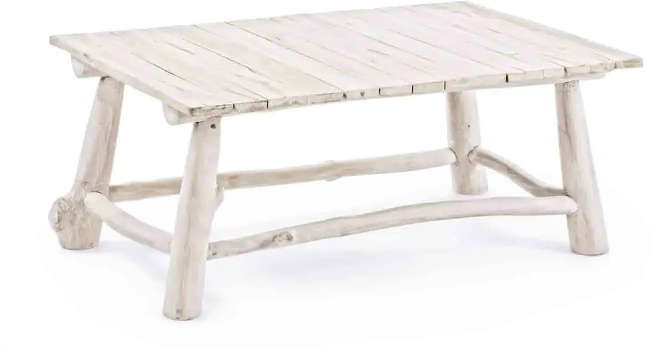 Couchtisch Sahel aus Teakholz, skandinavisches Design, Weiß, rechteckig, 90x60 cm