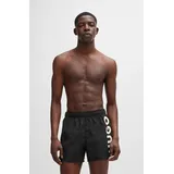 Hugo Badeshorts HUGO UNDERWEAR "ABAS", Herren, Gr. M (50), N-Gr, schwarz (schwarz 001), Microfaser, Polyester, kontrastfarbene Details, unifarben, Badehosen Badeshorts, seitlich mit großem HUGO Logo-Print