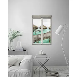 Queence Wandsticker QUEENCE "Häuser im Wasser", braun, B:40cm H:60cm T:0,1cm, Wandtattoos, Wandsticker, Wandbild, selbstklebend, 3D, Fenster