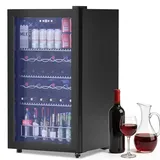 GUIVACI Getränkekühlschrank 65L – Mini Kühlschrank mit Glastür für 92 Dosen, freistehend, 43 dB leise, LED, Bierkühler für Büro, Zimmer & Bar, Schwarz