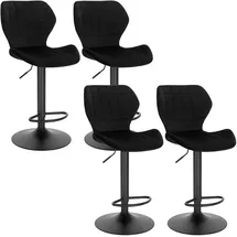 Woltu Barhocker 4er Set höhenverstellbarer Hocker 60-82 cm 360° Drehstuhl mit Rückenlehne Fußstütze Barstuhl aus Samt Metall Stehhocker Schwarz