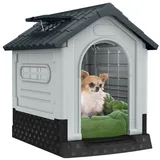 HENGMEI Hundehütte Outdoor Indoor Hundehaus Kunststoff Haustierhaus mit Oberlichter & Erhöhter Boden Robuste,