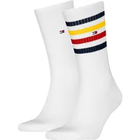 Socken TOMMY HILFIGER "TH MEN SPORT SOCK 2P STRIPE", Damen, Gr. 43-46, weiß, Baumwollmischung, unifarben, gestreift, normal, Socken, mit farbenfrohen Streifendetails