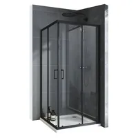 Boromal Eckdusche Duschkabine Schwarz 80x80 x185cm, BxT: 80x80 cm, 5mm Sicherheitsglas, Schiebetür Klar Glas, (78-80) x (78-80) x 185cm, Magnetdichtleisten, Alurahmen, Aluprofile schwarz