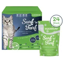 Lyra Pet 24 x 85 g Lecker.Pet® Surf'n'Turf Pouches Katzenfutter in feiner Sauce Nassfutter 4er Mix Multipack