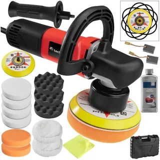 tectake Poliermaschine 16-teiliges Exzenter Poliermaschinen-Set, Ø 15,00 mm, (17 tlg), 710 W rot|schwarz