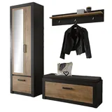 Furn.Design Garderoben-Set Beveren, (Garderobe in Kastanie mit Fresco grau, Set 3-teilig 190 x200 cm), mit variabler Inneneinteilung