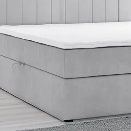 m-punkt Boxspringbett KUBA mit Bettkasten Visco Topper LED 180 x 200 cm Webstoff Grau Bett Bettkasten Topper