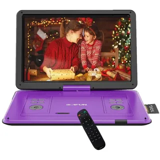 BOIFUN 17,5’’ Tragbarer DVD Player mit 15,6’’ HD Display, 6 Stunden Wiederaufladbare Batterie, Unterstützung für USB/SD-Karte/AV-Übertragung, Sync TV/Projektor Bildschirm, Schwarz, BOIFUN