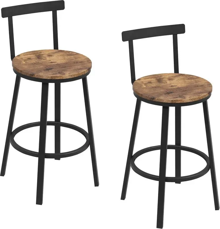 WOLTU Küchenhocker 2er-Set, Frühstücksbarhocker mit Fußstütze und Rückenlehne, Metallrahmen, rustikalbraun