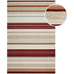 Teppich WECON HOME "Sally", bunt (beige multi), B:160cm H:7mm L:230cm, Schurwolle, Teppiche, handgefertigt, gestreift, pflegeleicht, Wolle, Wohnzimmer, Esszimmer