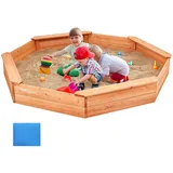 Vevor Holzsandkasten mit Abdeckung, achteckiger Sandkasten, Sandgrube mit 4 Sitzplätzen & Bodenauskleidung, Kindersandkasten für den Garten, Geschenk für