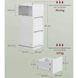 VASAGLE Schmaler Nachttisch 2er Set, mit Schubladen, wolkenweiß