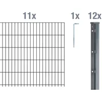 GAH Alberts Alberts Doppelstabmattenzaun mit Überstand, 2,5 m Matten, Anthrazit, 8|6|8, Flacheisen