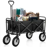 MODFU Bollerwagen Boller Wagen Handwagen Transportwagen Zusammenklappbarer faltbar (tragbar Strandwagen Gartenwagen Faltwagen mit verstellbarem Griff), All Terrain Trolley bis 100kg schwarz