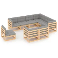 vidaXL Garten-Lounge-Set 9-tlg. grau Kiefer
