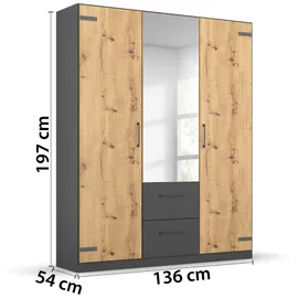 Rauch Drehtürenschrank Holmes 136 x 197 x 54 cm Grau