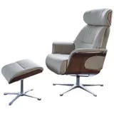 KAWOLA Sessel TOSAR Relaxsessel drehbar Leder grau mit Hocker