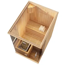 megiw sp. z o.o FinnTherm Innensauna Milla, Sauna mit Glasfront für 2 Personen, Innenmaße: B 105 x T 142 x H 191 cm, Hochwertige Saunaliegen, Vorgefertigte Elemente - Naturbelassen