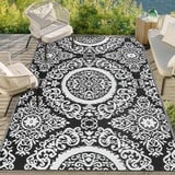 Capslpad Outdoor-Teppich 120x180cm wasserdichte Kunststoff-Stroh-Picknickdecken Reversible UV-beständige Blumenteppiche Terrassenteppich für Picknick Veranda Hinterhof Balkon Strandzelt Dekor,Schwarz