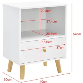 [en.casa] Beistelltisch, Weiß Holzwerkstoff, 1 Schubladen, Rechteckig, 40x54x30 cm Wohnzimmer, Wohnzimmertische, Couchtische