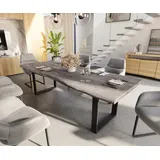 DELIFE Esstisch Edge, Akazie Platin 260x100 XL Metall Schmal schwarz Live-Edge Esstisch grau Baumkante Rechteck, Plattenstärke: 5,5 cm | 260 cm x 77 cm x 100 cm