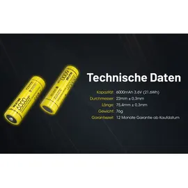 Nitecore 21700 6000mAh 3,6V 8A