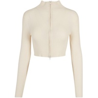 URBAN CLASSICS Ladies Cropped Rib Knit Zip Cardigan in Beige, Größe S