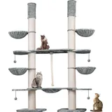 Happy Pet HAPPYPET XXL Kratzbaum-Landschaft für große Katzen - 2-in-1 Aktivitäts- und Sisal-Paradies mit Deckenspanner 280cm hoch Premium Plüsch Grau