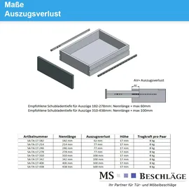 MS Beschläge Teilauszug 1 Paar Schubladenschienen 17mm Schubladen-Teilauszüge Führungsschiene Auszugsschiene Metall Teleskopauszug 214mm