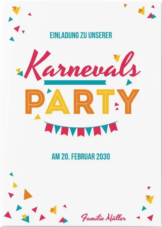 Einladungskarten Karneval selbst gestalten - Karneval - Bunte Schnipsel - Orange | Wunderkarten.de