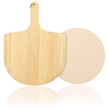 COM-FOUR® 33cm Pizzasteinplatte mit Pizzaschieber, Pizza backen im Ofen oder Grill, Steinofen-Feeling, feuerfester Schamottstein mit Holz-Pizzaschieber (Mit Pizzaschieber)