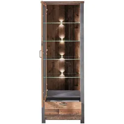 Innostyle Cardiff Vitrine Used Style Optik Dark Holzwerkstoff/Glas inkl. LED Beleuchtung - Used Style Dark