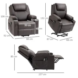 Homcom Fernsehsessel mit Aufstehhilfe Relaxsessel mit Massagefunktion, Liegefunktion, Ruhesessel mit Becherhalter, Fernbedienung und