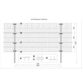 Home Deluxe Doppelstabmattenzaun MORATA Raute Höhe: 120 cm / Länge: 20 m ohne Eckpfosten I Gartenzaun, Mattenzaun - Dunkelgrau