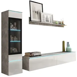 Feldmann-Wohnen Wohnwand, Weiß, Holz, 4 Fächer, Rechteckig, 210x130x33 cm, Wohnzimmer, Wohnwände, Wohnwand-Sets