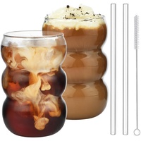 VITEVER Latte Macchiato Gläser Set, 2 Kaffeegläser perfekt geeignet für Cappuccino, Caffe Lungo oder Americano, Spülmaschinenfest, Bubble Gläser 550 ml,Kostenlose Bürste und Strohhalm