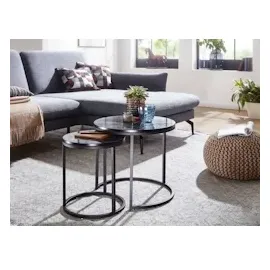 FineBuy Beistelltisch 2er Set Marmor Optik Rund Tisch