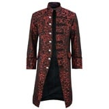 PPangUDing Mantel Herren Vintage Gothic Steampunk Einfarbig Langer Strickjacke Outwear,Retro Stehkragen Viktorianischen Mittelalter Verdickter Einreiher Karneval Uniform Kostüm Party Frack Jacke