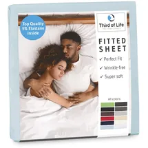 Third of Life Spannbettlaken Baumwolle-Jersey-Elasthan 150 x 200 cm Himmelblau