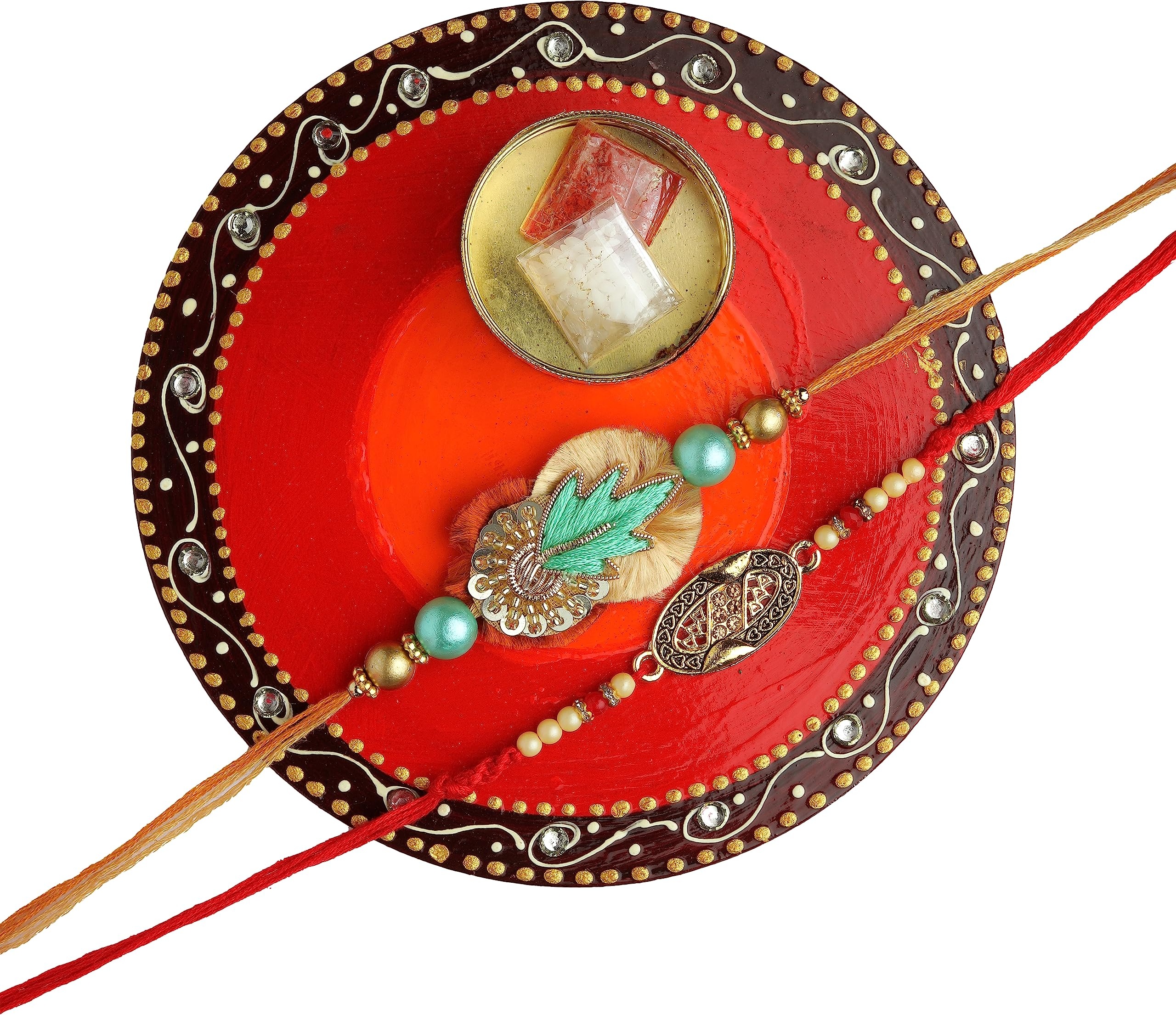 Decorative Red Handmade Wooden Round Tea Light Teal Light Holder Candle Holder T Lights Candle Stand Traditional Decorations Lighting Accessories Home Diwali Décor (Size:-5")(Without Wax)