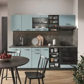 Vicco Küchenzeile R-Line 240 cm Blau-Grau/Anthrazit