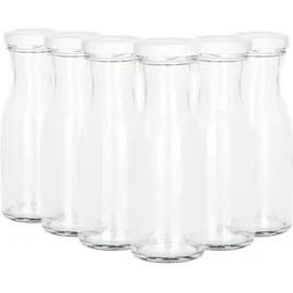 Mambocat 6er Set Weithalsflasche Karaffe 150 ml + To 43 Deckel weiß