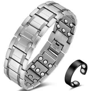 Cigmag Magnetarmband Herren Armband Herren Ultrastarke Magnete Titan verstellbar mit Entnahmewerkzeug und Geschenkbox (Silber)