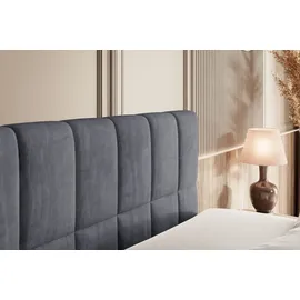 altdecor Boxspringbett mit Matratze und Topper, Fußteil, Polsterbett mit Bettkasten, Bett mit Stauraum H3-Matratze, Springboxbett - 180x200 - Dunkelgrau Samt