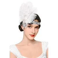 BABEYOND 1920er Jahre Feder-Flapper-Stirnband – Vintage-Pailletten-Kopfschmuck für Gatsby-Party, brüllende 20er-Jahre-Kostüm-Accessoires (weiß)