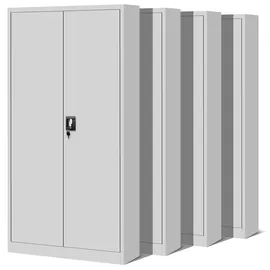 Jan Nowak 4er Set Aktenschrank C001H Büroschrank Metallschrank Stahlschrank Werkzeugschrank Stahlblech Pulverbeschichtet Flügeltürschrank Abschließbar 195 cm x 90 cm x 40 cm (grau/grau)