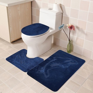 Badezimmerteppich Schwarz Blau Waschbare ToiletteTrendy Stoff Blau Rot (Multicolor, One Size)
