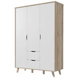 Forte Drehtürenschrank Vankka 139,4 x 201,5 x 52 cm Weiß/Eiche